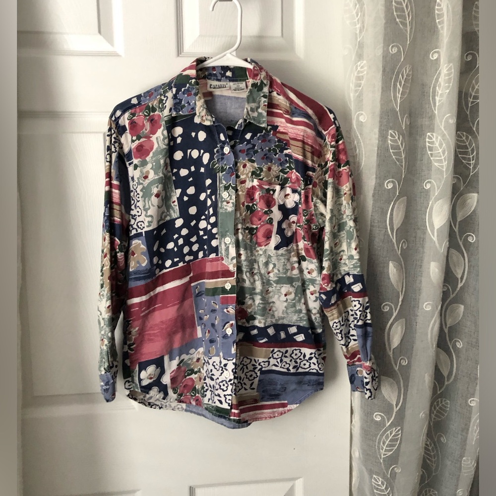 Vintage Capacity Patchwork Patterned Women Button… - image 1